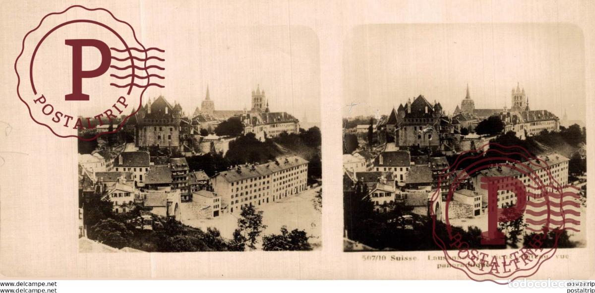 Fotografia antiga: SUIZA SWITZERLAND. LAUSANNE. LE VIEUX CHATEAU VUE PANORAMIQUE. -ESTEREOSCOPICA - ST&Eacute;R&Eacute;OSCOPIQUE - S