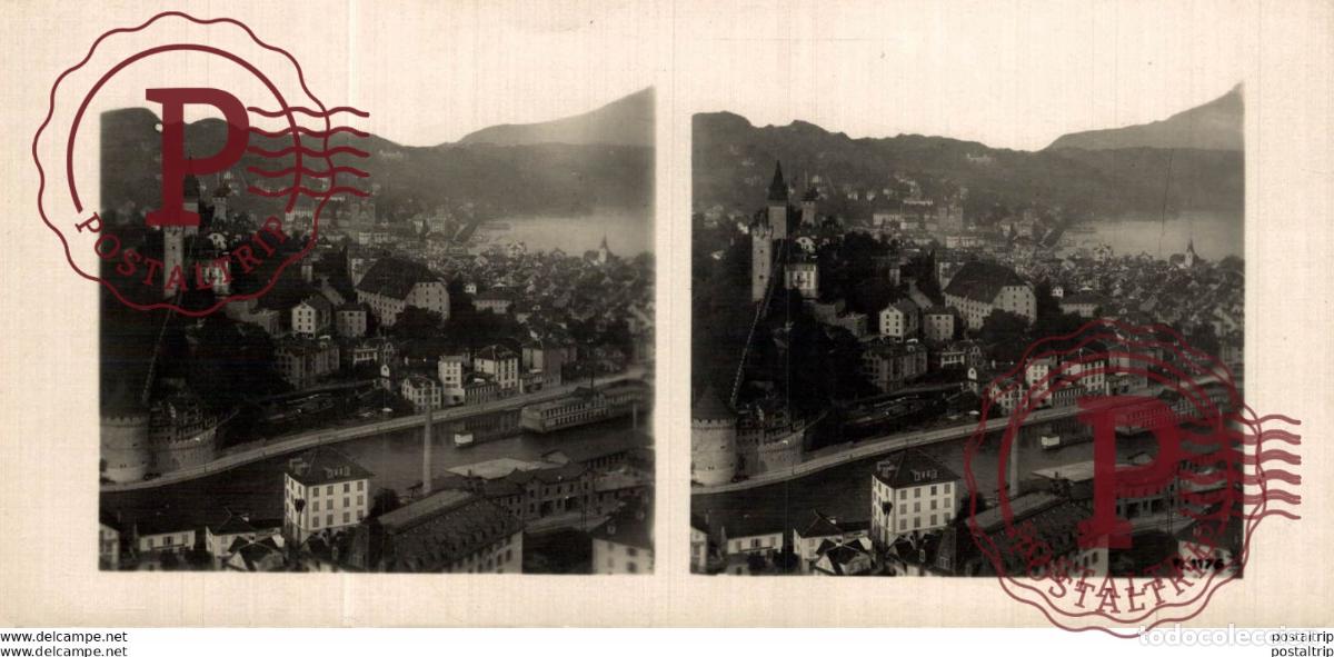 Fotografia antiga: SUIZA SWITZERLAND. LUZERN. BLICK VON DER GUTSCH AN DER MUSEGG. -ESTEREOSCOPICA - ST&Eacute;R&Eacute;OSCOPIQUE - S