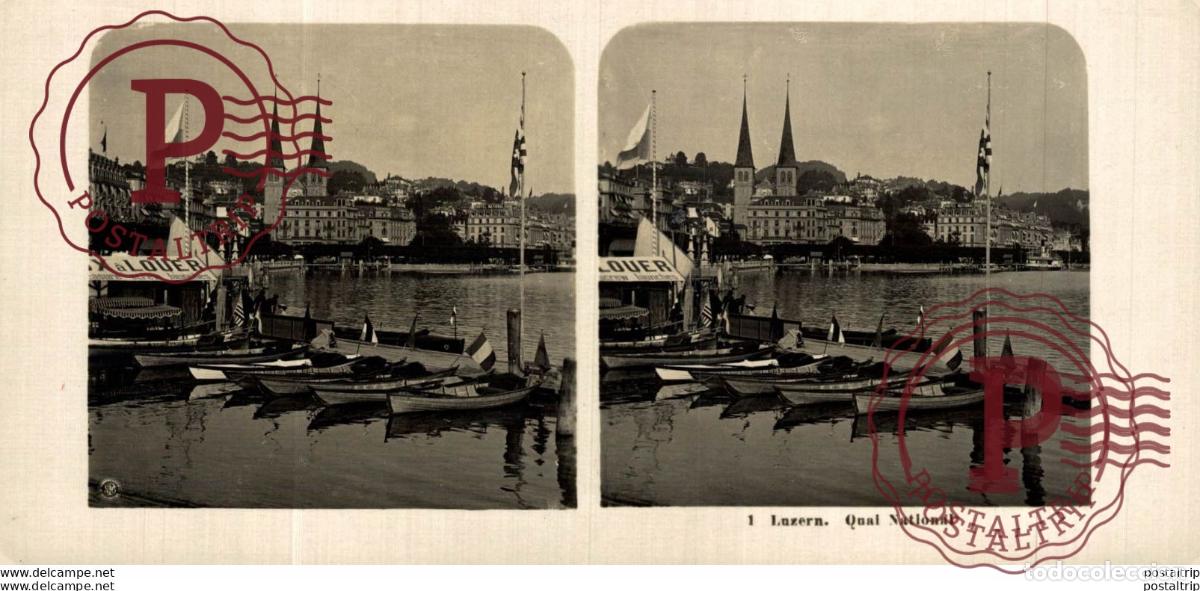 Fotografia antiga: SUIZA SWITZERLAND. LUZERN. QUAL NATIONAL. -ESTEREOSCOPICA - ST&Eacute;R&Eacute;OSCOPIQUE - STEREOSCOPIC