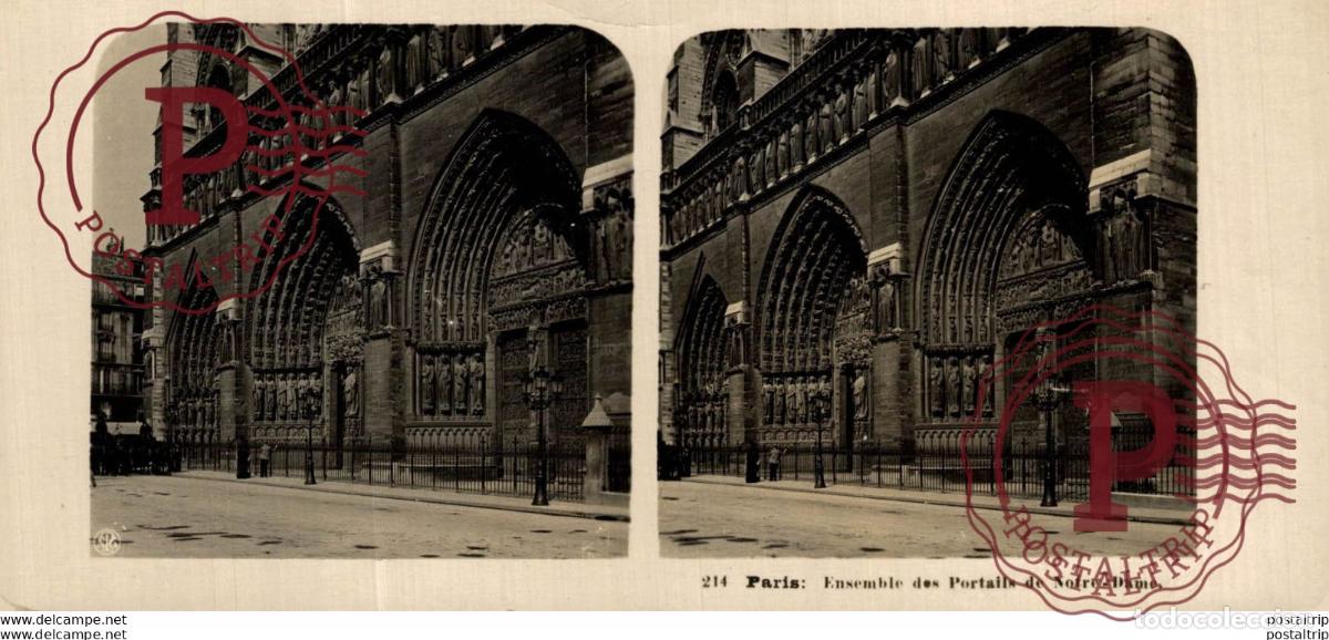 Fotografia antiga: FRANCIA FRANCE. PARIS. ENSEMBLE DES PORTAILS DE NOTRE DAME. -ESTEREOSCOPICA - ST&Eacute;R&Eacute;OSCOPIQUE - STER