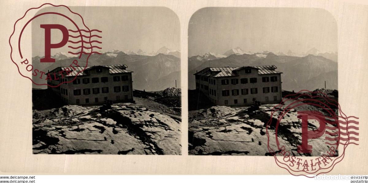 Fotografia antiga: SUIZA SWITZERLAND. GEMMI HOSPIZ UN D AUSSICHT AUF DIE WALLISER ALPEN. -ESTEREOSCOPICA - ST&Eacute;R&Eacute;OSCOPI