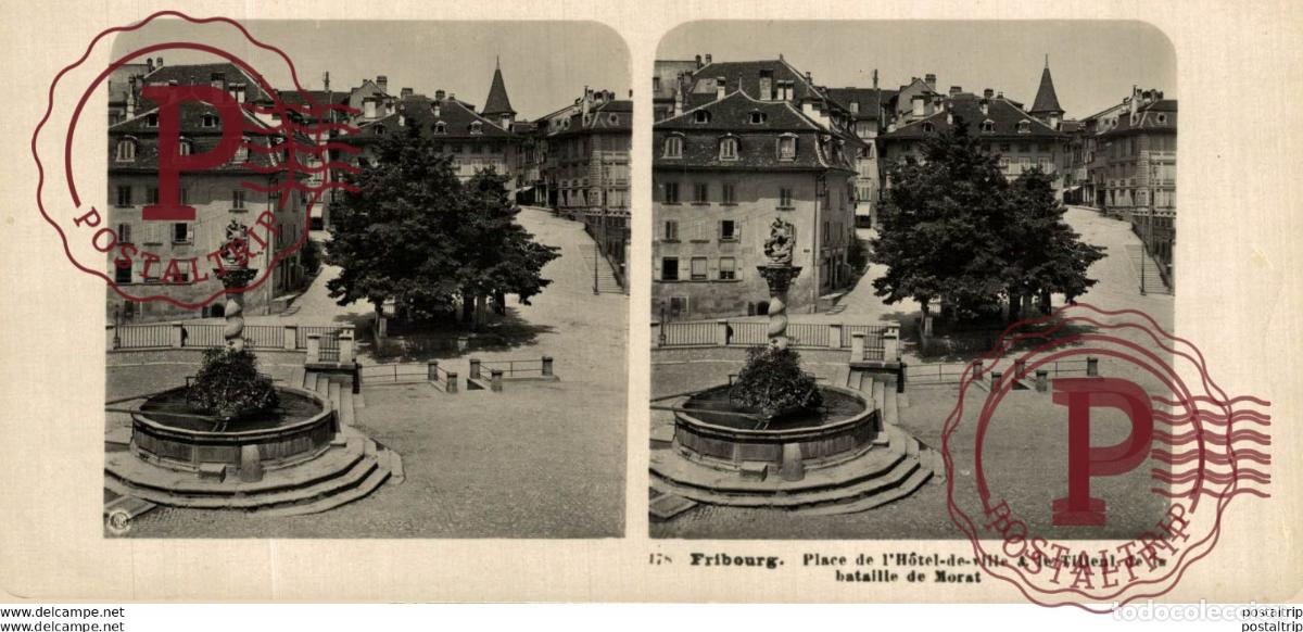 Fotografia antiga: ALEMANIA. FRIBOURG. PLACE DE LHOTEL DE VILLE LE TILLEUL DE LA BATAILLE -ESTEREOSCOPICA - ST&Eacute;R&Eacute;OSCO