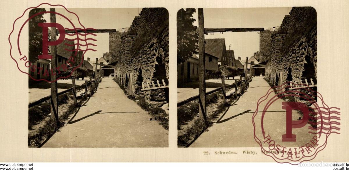 Fotografia antiga: SUECIA. SWEEDEN. SCHWEDEN. WISBY, STADTMANER. -ESTEREOSCOPICA - ST&Eacute;R&Eacute;OSCOPIQUE - STEREOSCOPIC
