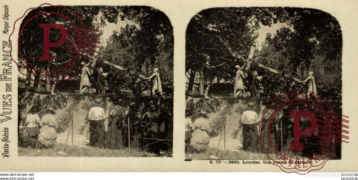 Fotograf&iacute;a antigua: FRANCIA FRANCE. LOURDES. UNE STATION DU CALVAIRE. - ESTEREOSCOPICA - ST&Eacute;R&Eacute;OSCOPIQUE - STEREOSCOPIC