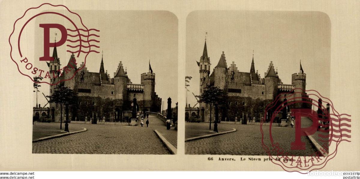 Fotograf&iacute;a antigua: BELGICA BELGIE. ANVERS. LE STEEN PRIS DU QUAI. - ESTEREOSCOPICA - ST&Eacute;R&Eacute;OSCOPIQUE - STEREOSCOPIC