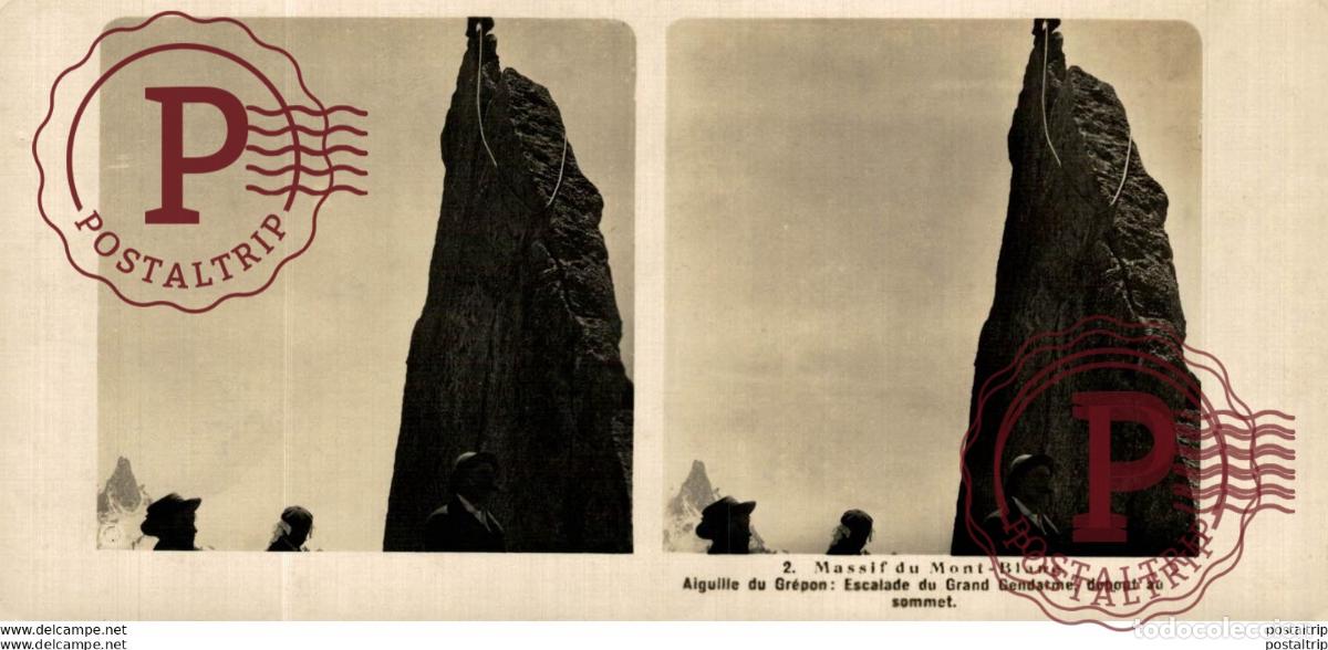 Fotograf&iacute;a antigua: FRANCIA FRANCE. MASSIF DU MONT-BLANC. AIGUILLE DU GREPON. ESCALADE... - ESTEREOSCOPICA - ST&Eacute;R&Eacute;OSCOP
