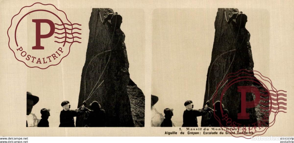 Fotograf&iacute;a antigua: FRANCIA FRANCE. MASSIF DU MONT-BLANC. AIGUILLE DU GREPON. ESCALADE... - ESTEREOSCOPICA - ST&Eacute;R&Eacute;OSCOP