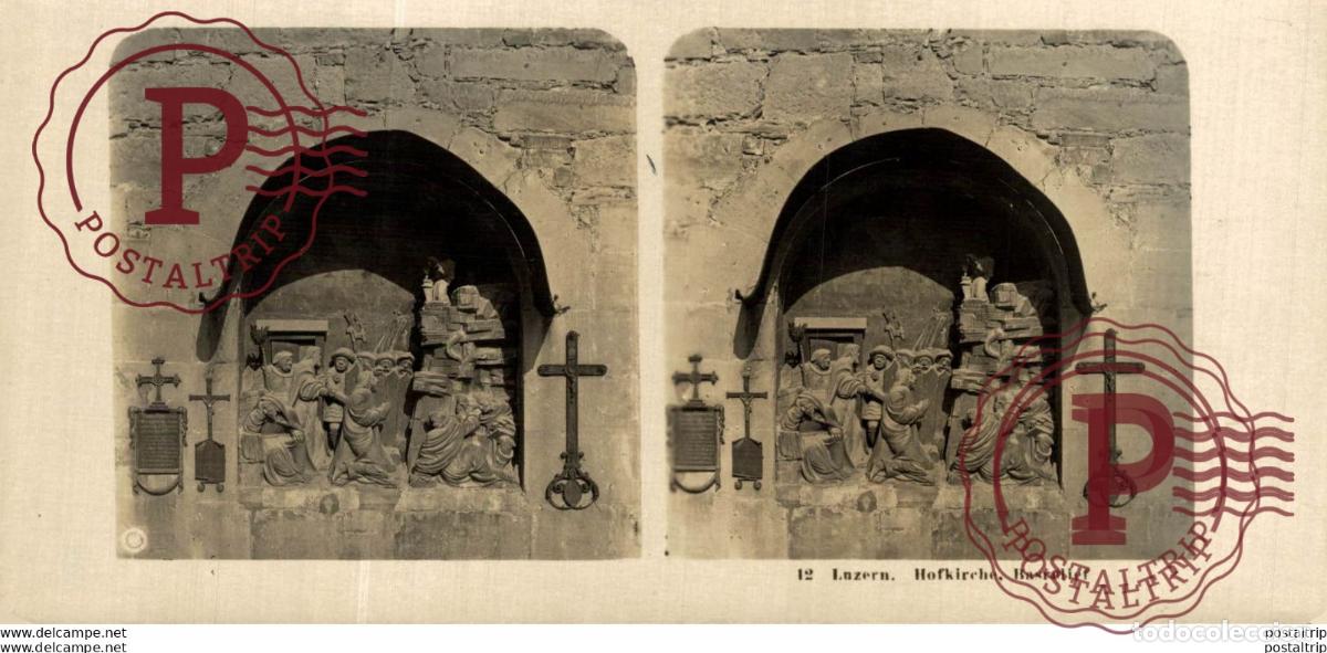 Fotograf&iacute;a antigua: LUZERN. HOFKIRCHE, BASRELIEF. ESTEREOSCOPICA. ST&Eacute;R&Eacute;OSCOPIQUE. STEREOSCOPIC