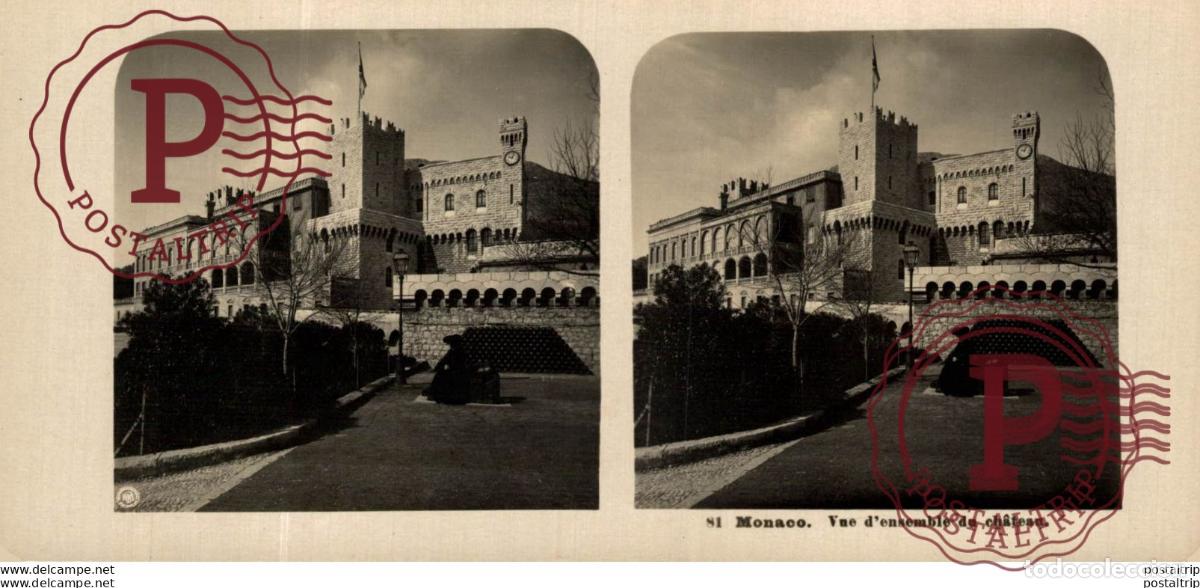 Antique Photography: 81. M&oacute;naco, vue densemble du ch&acirc;teau. ESTEREOSCOPICA. ST&Eacute;R&Eacute;OSCOPIQUE. STEREOSCOPIC