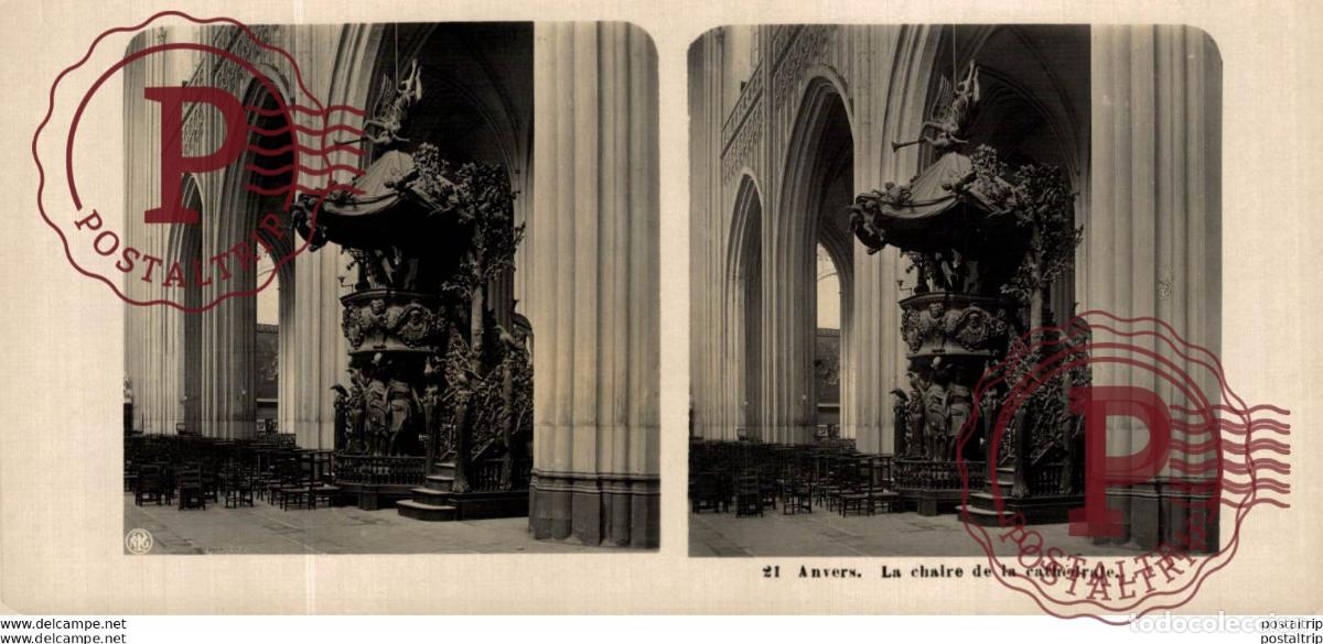 Fotografia antiga: 21. ANVERS. LA CHAIRE DE LA CATH&Eacute;DRALE. ESTEREOSCOPICA. ST&Eacute;R&Eacute;OSCOPIQUE. STEREOSCOPIC