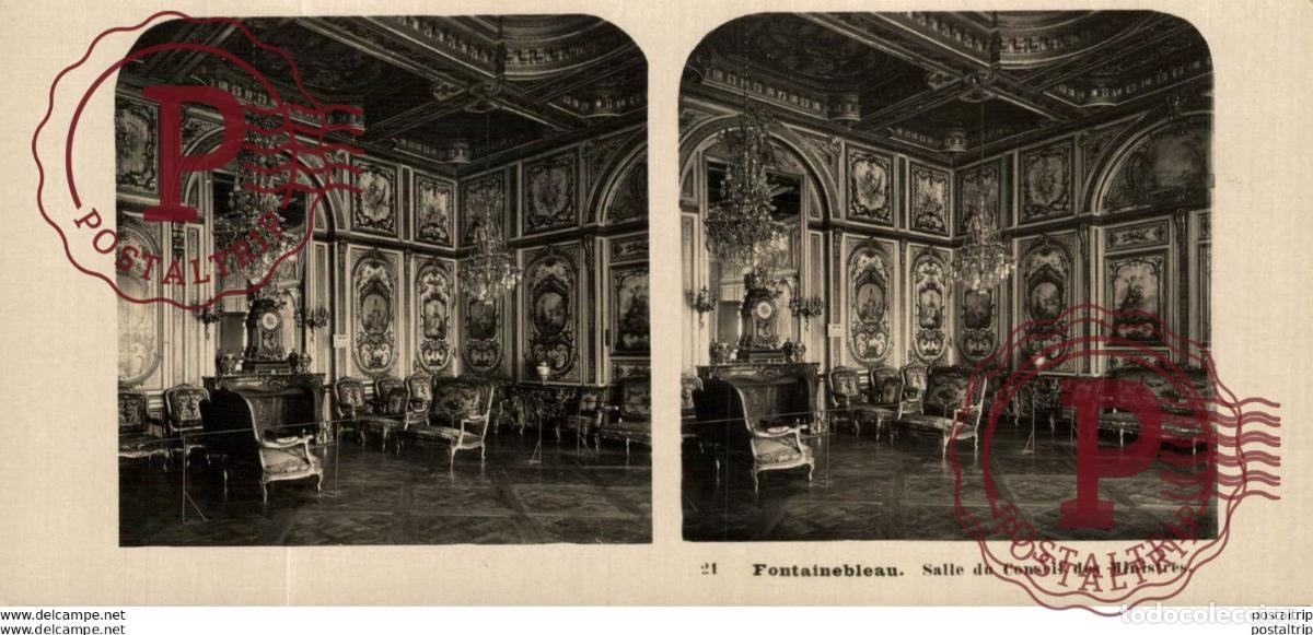 Fotografia antiga: 31. FONTAINEBLEAU. SALLE DU CONSEIL DES MINISTRES. ESTEREOSCOPICA. ST&Eacute;R&Eacute;OSCOPIQUE. STEREOSCOPIC