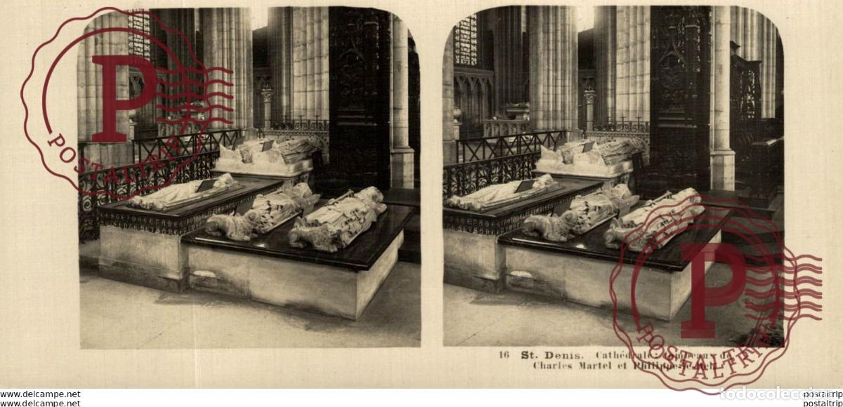 Fotograf&iacute;a antigua: 16 Paris. St. Denis, Cath&eacute;drale, tombeaux de Charles Martel et Philippe. ESTEREOSCOPICA. ST&Eacute;R&Eacute;OSCOPI