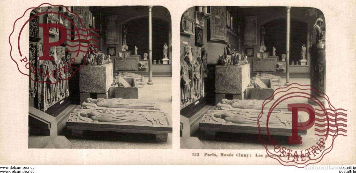 Fotograf&iacute;a antigua: 133 Paris, Mus&eacute;e Cluny, Les pierres s&eacute;pulcrales. ESTEREOSCOPICA. ST&Eacute;R&Eacute;OSCOPIQUE. STEREOSCOPIC