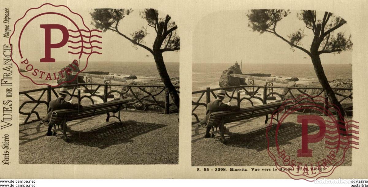 Fotografia antica: FRANCIA FRANCE. BIARRTIZ. VUE VERS LE ROCHER DE LA VIERGE. - ESTEREOSCOPICA - ST&Eacute;R&Eacute;OSCOPIQUE - STER