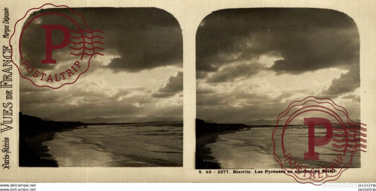 Fotografia antica: FRANCIA FRANCE. BIARRTIZ. LES PYRENEES AU COUCHER DU SOLEIL. - ESTEREOSCOPICA - ST&Eacute;R&Eacute;OSCOPIQUE - ST