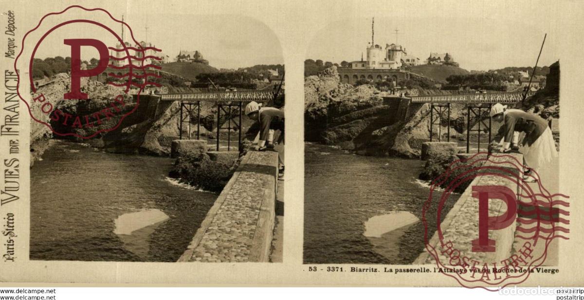 Fotografia antica: FRANCIA FRANCE. BIARRTIZ. LA PASSERELLE. LATTALAYE VUS DU ROCHER... - ESTEREOSCOPICA - ST&Eacute;R&Eacute;OSCOPI