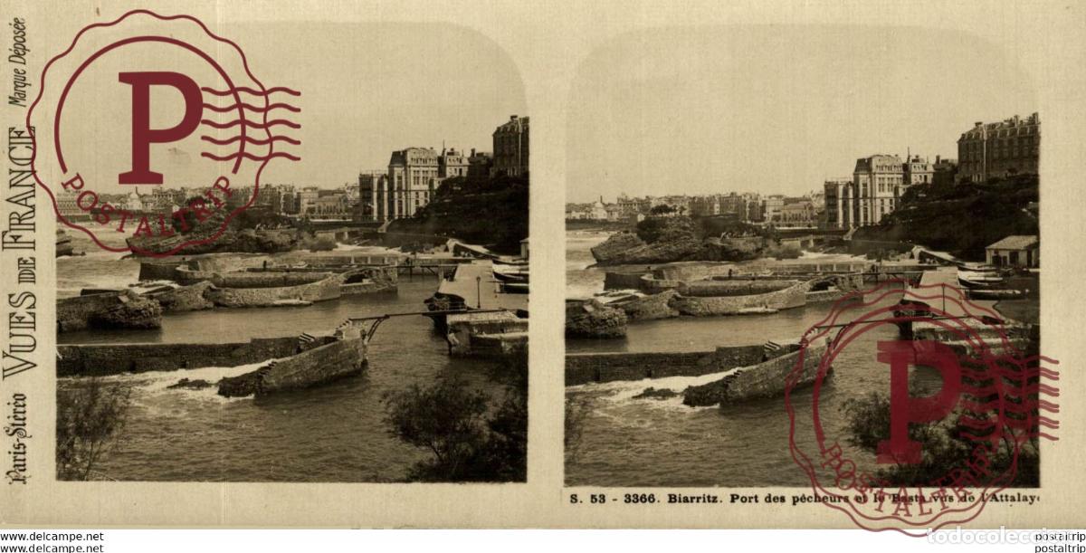 Fotografia antica: FRANCIA FRANCE. BIARRTIZ. PORT DE PECHEURS ET LA BASTA VUS DE... . - ESTEREOSCOPICA - ST&Eacute;R&Eacute;OSCOPIQU