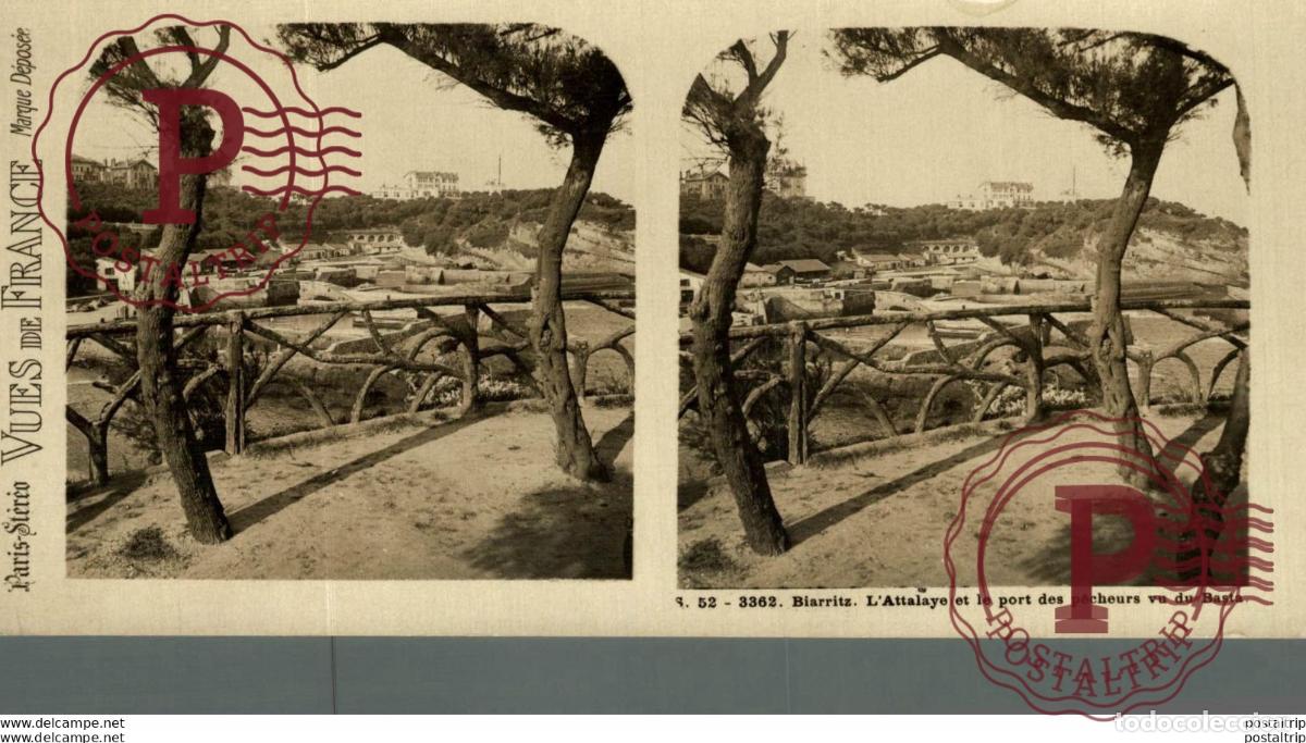 Fotografia antica: FRANCIA FRANCE. BIARRTIZ. LATTALAYE ET LE PORT DES PECHEURS VU DU... - ESTEREOSCOPICA - ST&Eacute;R&Eacute;OSCOP