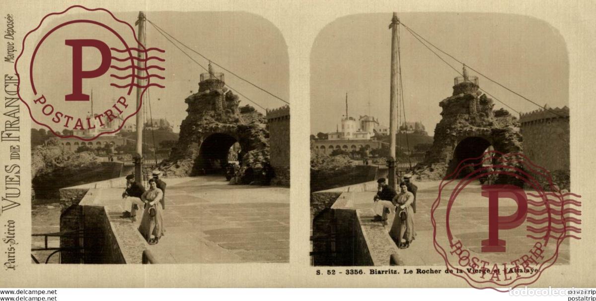 Fotografia antica: FRANCIA FRANCE. BIARRTIZ. LE ROCHER DE LA VIERGE ET LATTALAYE. - ESTEREOSCOPICA - ST&Eacute;R&Eacute;OSCOPIQUE -