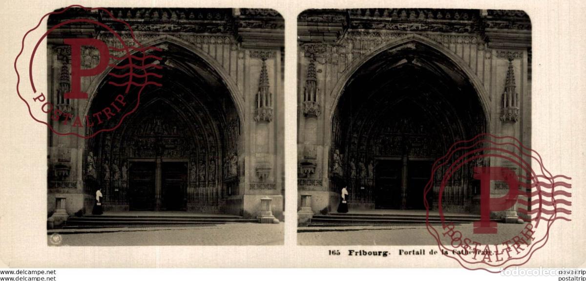 Fotografia antica: SUIZA SWITZERLAND. FRIBOURG. PORTAIL DE LA CATHEDRALE. - ESTEREOSCOPICA - ST&Eacute;R&Eacute;OSCOPIQUE - STEREOSC