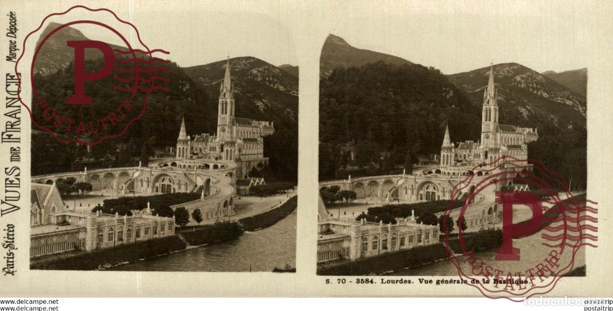 Fotografia antica: 3584 Lourdes, Vue g&eacute;nerale de la Basilique. ESTEREOSCOPICA. ST&Eacute;R&Eacute;OSCOPIQUE. STEREOSCOPIC