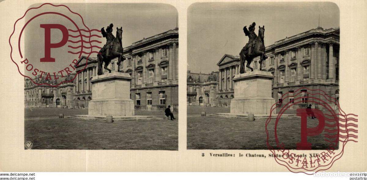 Fotografia antica: FRANCIA FRANCE. VERSAILLES. LE CHATEAU, STATUE DE LOUIS XIV. -ESTEREOSCOPICA - ST&Eacute;R&Eacute;OSCOPIQUE - STE
