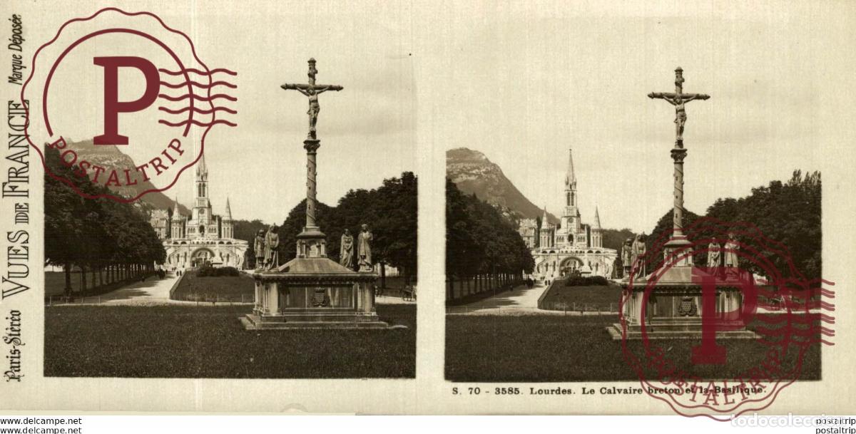 Alte Fotografie: 3585 Lourdes, Le Calvarie breton et la Basilique. ESTEREOSCOPICA. ST&Eacute;R&Eacute;OSCOPIQUE. STEREOSCOPIC