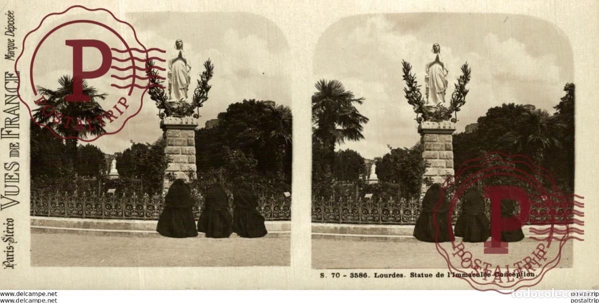 Fotografia antica: 3586 Lourdes, Statue de LImmacul&eacute;e Conception. ESTEREOSCOPICA. ST&Eacute;R&Eacute;OSCOPIQUE. STEREOSCOPIC