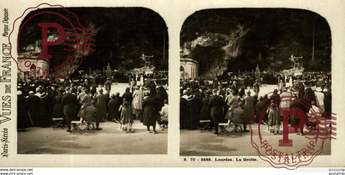 Fotografia antica: 3587 Lourdes, La Grotte. ESTEREOSCOPICA. ST&Eacute;R&Eacute;OSCOPIQUE. STEREOSCOPIC