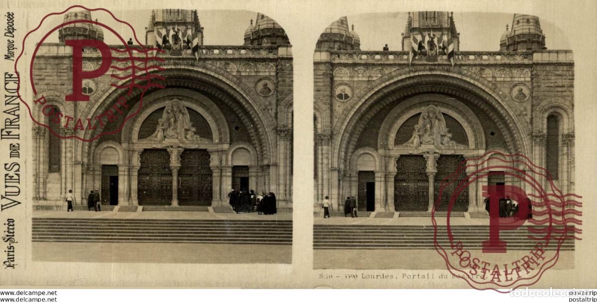 Fotografia antica: 3590 Lourdes, Portail du Rosaire. ESTEREOSCOPICA. ST&Eacute;R&Eacute;OSCOPIQUE. STEREOSCOPIC