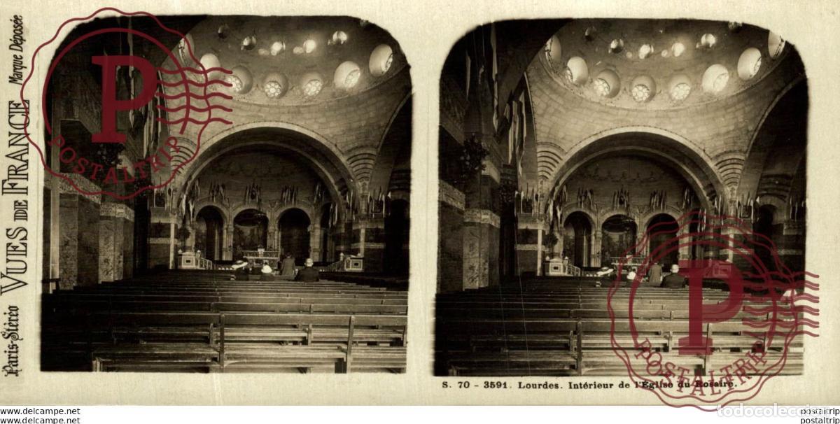 Fotografia antica: 3591 Lourdes, Interieur de LEglise du Rosaire. ESTEREOSCOPICA. ST&Eacute;R&Eacute;OSCOPIQUE. STEREOSCOPIC