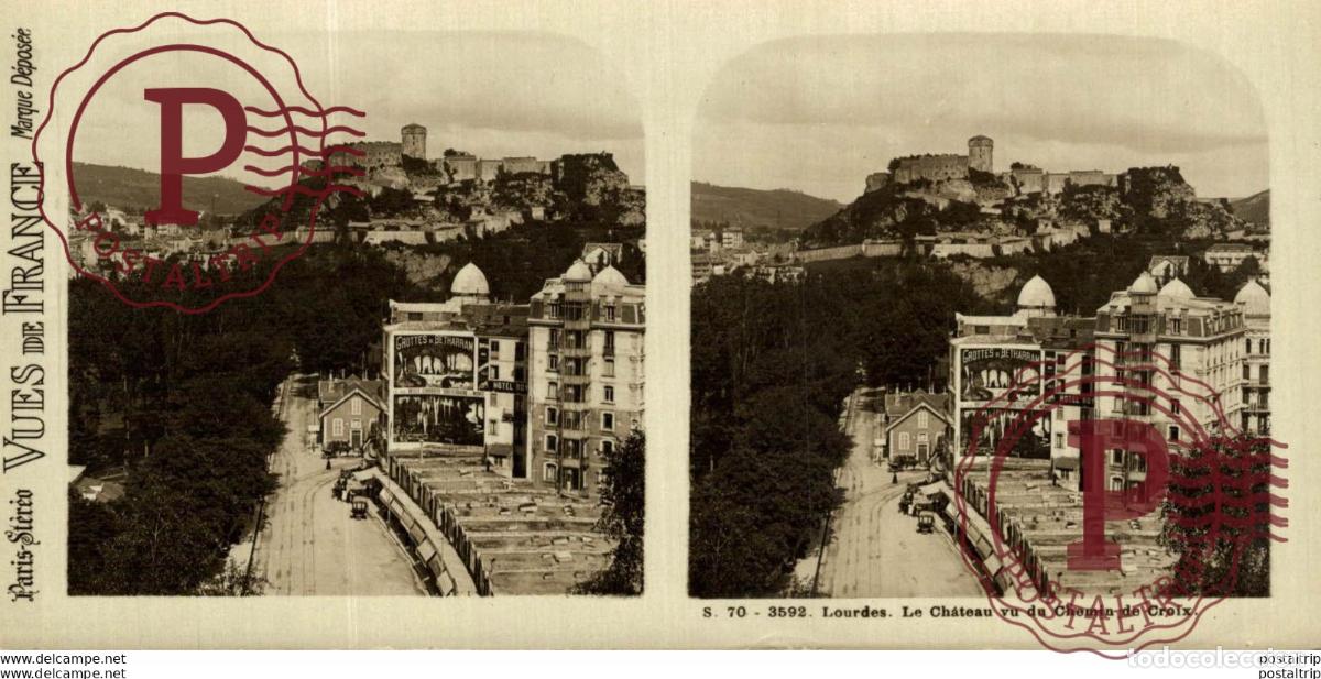 Fotografia antica: 3592 Lourdes, Le Chateau vu du Chemin de Croix. ESTEREOSCOPICA. ST&Eacute;R&Eacute;OSCOPIQUE. STEREOSCOPIC