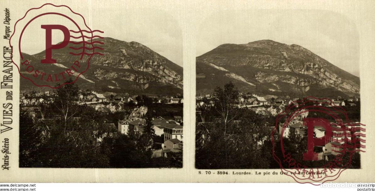 Fotografia antica: 3594 Lourdes, Le pie du Ger vu du Calvarie. ESTEREOSCOPICA. ST&Eacute;R&Eacute;OSCOPIQUE. STEREOSCOPIC