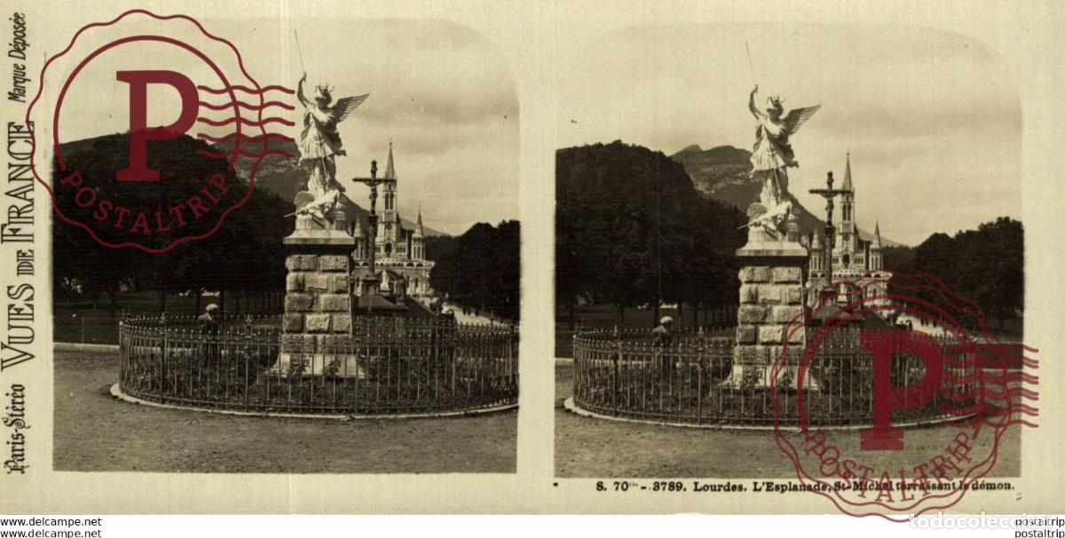 Fotografia antica: 3789 Lourdes, LEsplanade St.Michel terrassant le d&eacute;mon. ESTEREOSCOPICA. ST&Eacute;R&Eacute;OSCOPIQUE. STEREOSCOPI