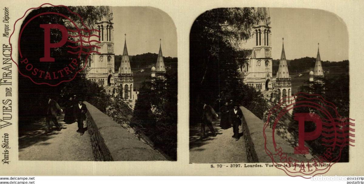 Fotografia antica: 3797 Lourdes, Vue sur le Chemin du Calvarie. ESTEREOSCOPICA. ST&Eacute;R&Eacute;OSCOPIQUE. STEREOSCOPIC