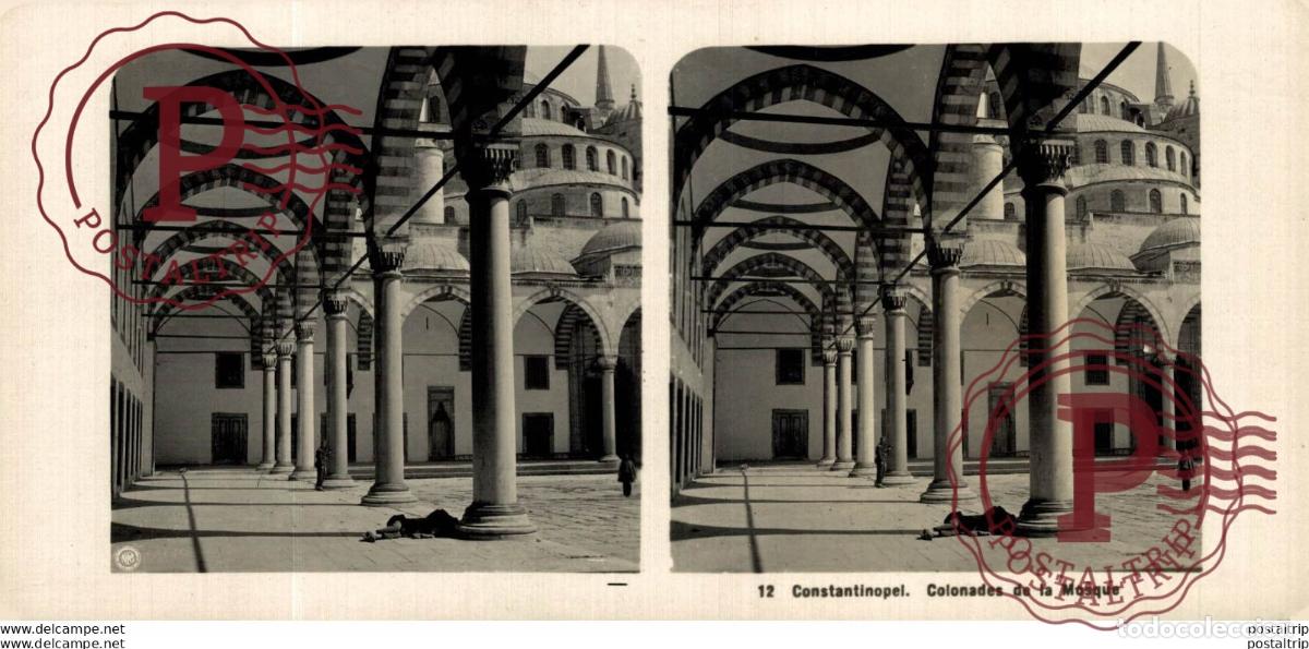 Fotografia antica: TURQUIA TURKEY. CONSTANTINOPLE. COLONADES DE LA MOSQUE. -ESTEREOSCOPICA - ST&Eacute;R&Eacute;OSCOPIQUE - STEREOSC