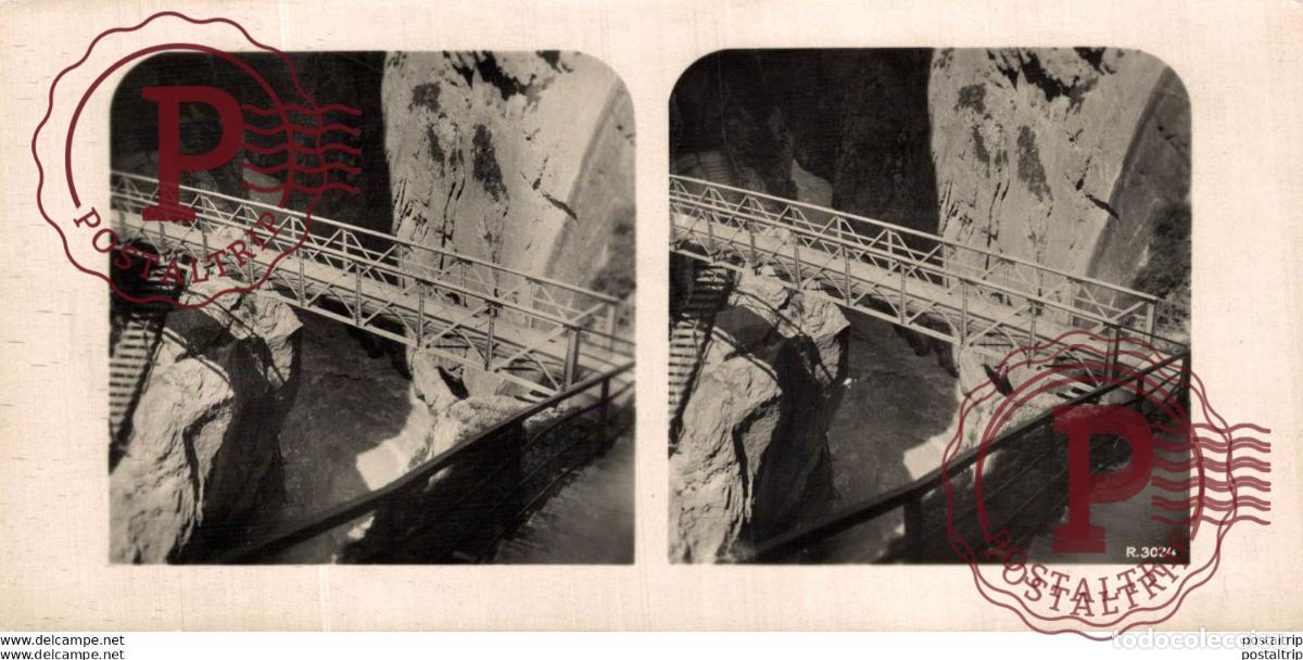 Fotografia antica: 3024 Berner Oberland. Partie der Aareschlucht. ESTEREOSCOPICA. ST&Eacute;R&Eacute;OSCOPIQUE. STEREOSCOPIC