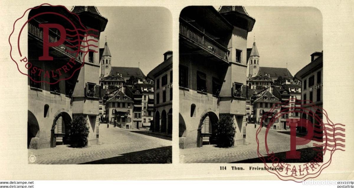 Fotografia antica: SUIZA SWITZERLAND. THUN. FREIENHOFGASSE. -ESTEREOSCOPICA - ST&Eacute;R&Eacute;OSCOPIQUE - STEREOSCOPIC