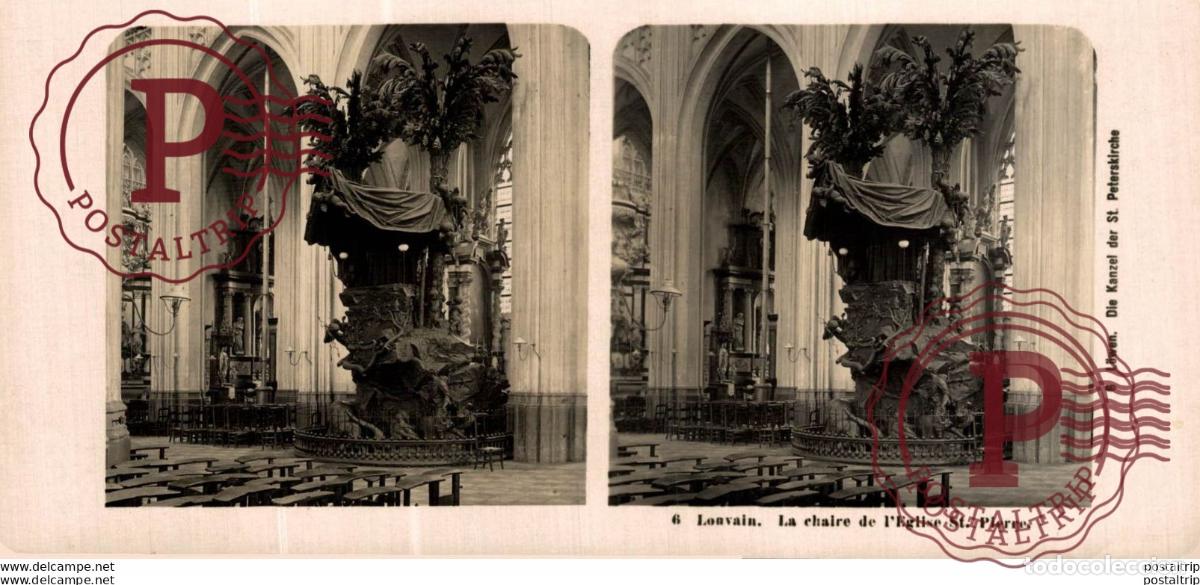 Fotografia antica: 6 Louvain, La chaire de LEglise St. Pierre. ESTEREOSCOPICA. ST&Eacute;R&Eacute;OSCOPIQUE. STEREOSCOPIC
