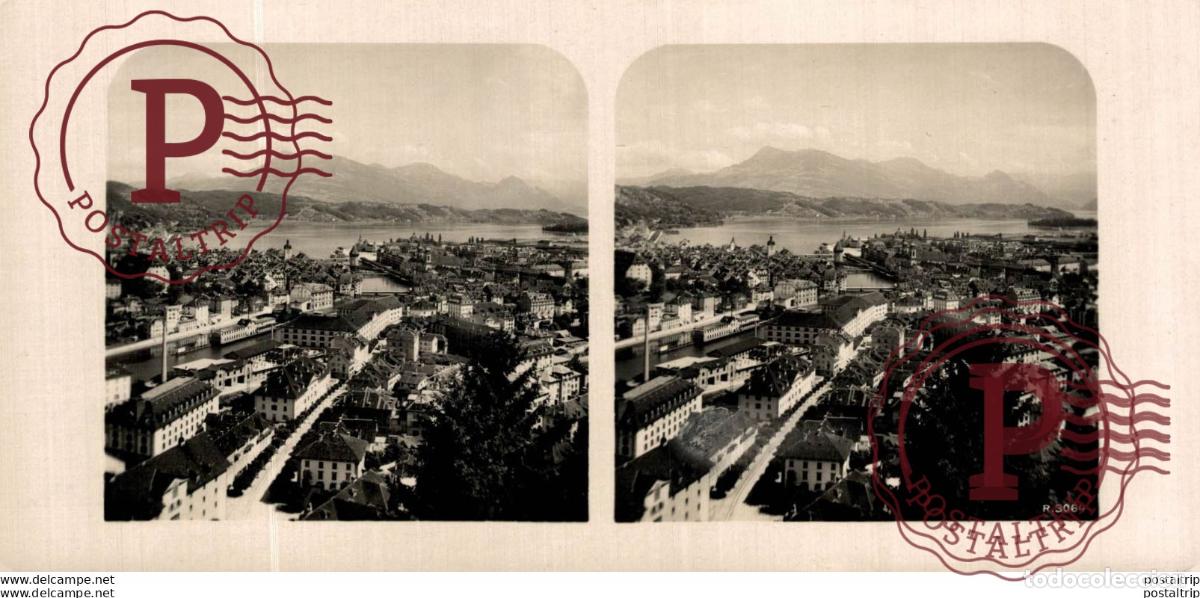 Fotograf&iacute;a antigua: SUIZA SWITZERLAND. LUZERN AND RIGI SEEN FROM GUTSCH -ESTEREOSCOPICA - ST&Eacute;R&Eacute;OSCOPIQUE - STEREOSCOPIC