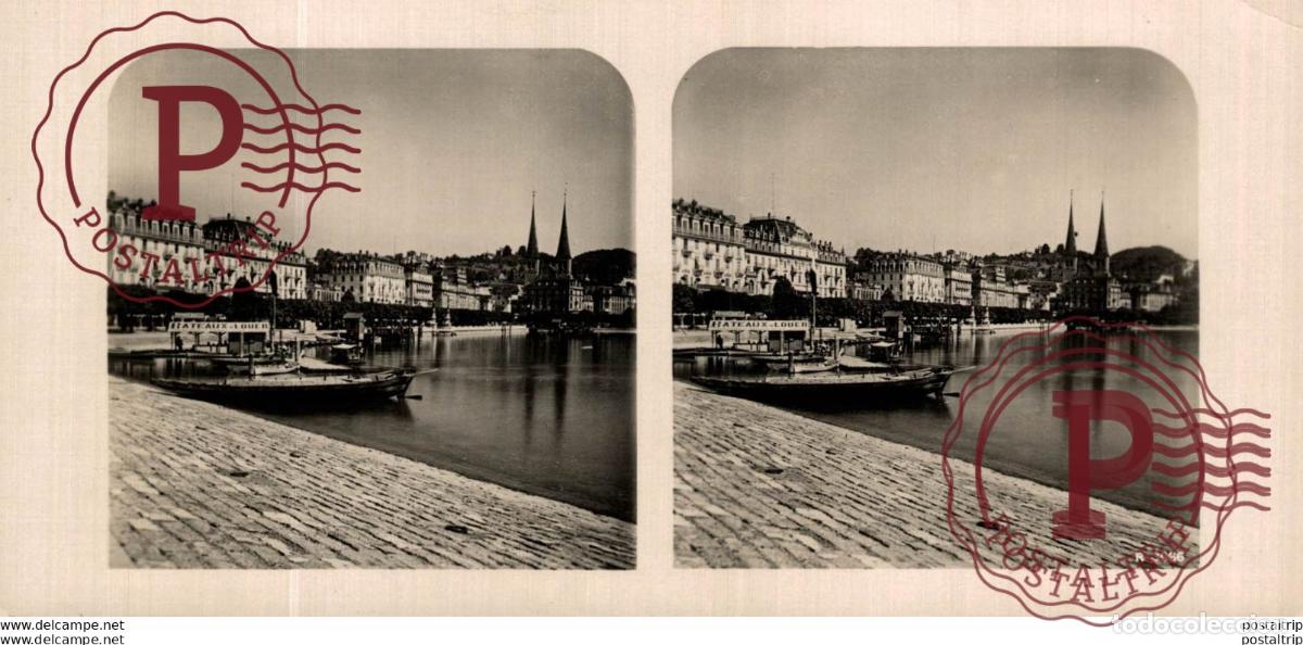 Fotograf&iacute;a antigua: SUIZA SWITZERLAND. LUZERN QUAIE -ESTEREOSCOPICA - ST&Eacute;R&Eacute;OSCOPIQUE - STEREOSCOPIC
