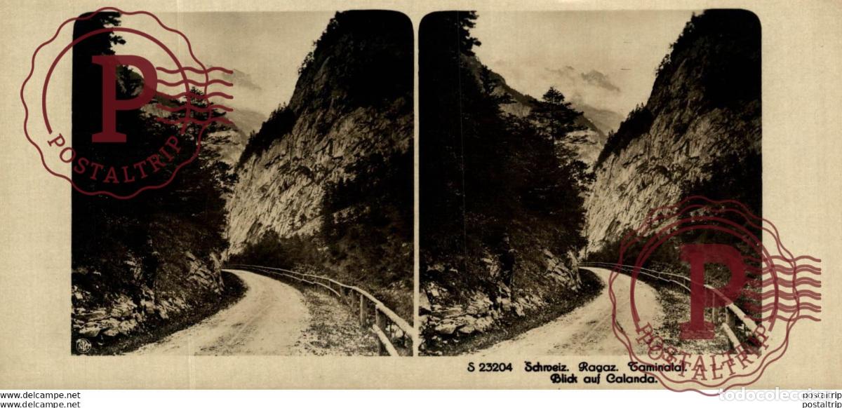 Fotograf&iacute;a antigua: SUIZA SWITZERLAND. SCHROEIZ. RAGAZ, TAMINATAL. BLICK AUF CALANDA -ESTEREOSCOPICA - ST&Eacute;R&Eacute;OSCOPIQUE -