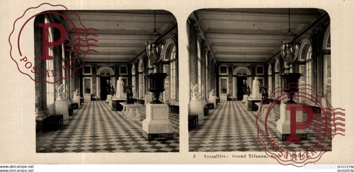 Fotograf&iacute;a antigua: 3 Versailles, Grand Trianon, Sous le P&eacute;ristyle. ESTEREOSCOPICA. ST&Eacute;R&Eacute;OSCOPIQUE. STEREOSCOPIC