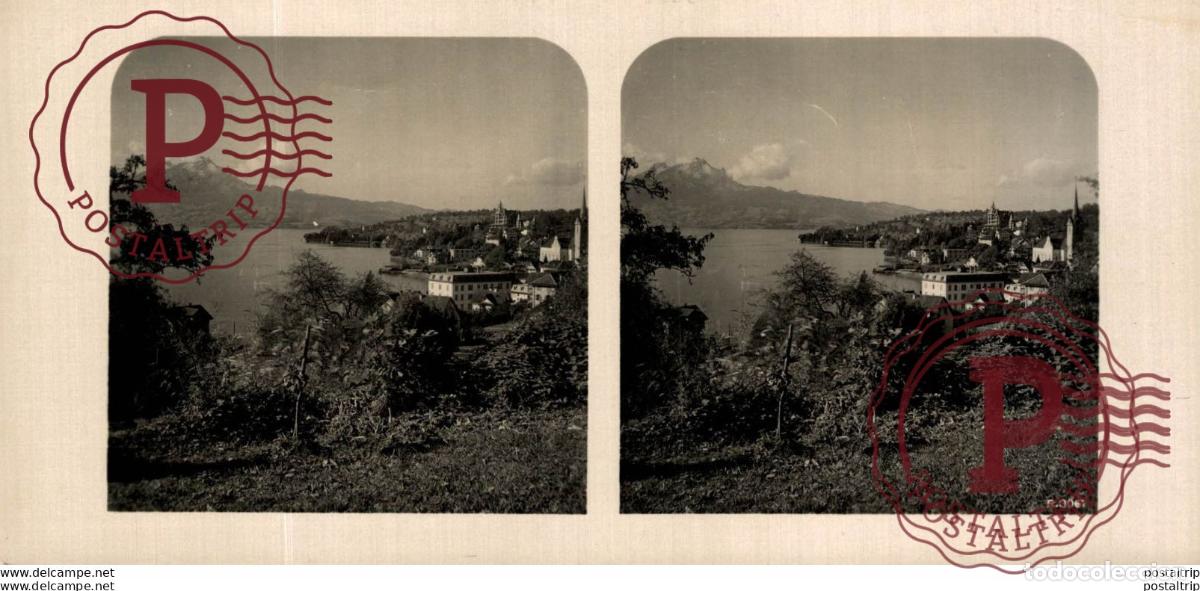 Fotograf&iacute;a antigua: SUIZA SWITZERLAND. WEGGIS UND PILATUS -ESTEREOSCOPICA - ST&Eacute;R&Eacute;OSCOPIQUE - STEREOSCOPIC