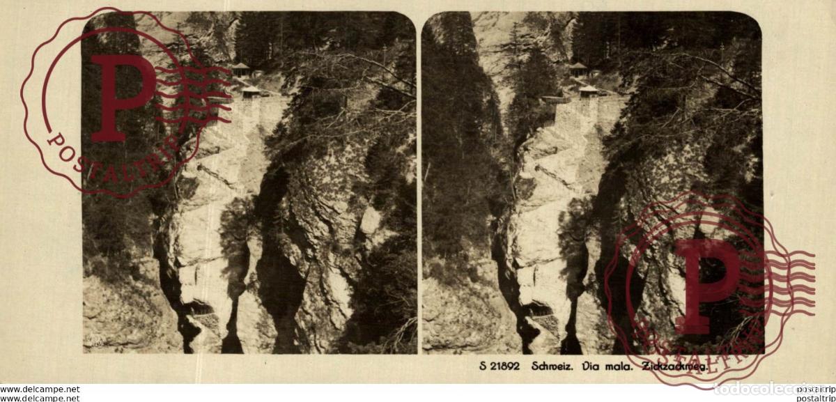 Fotograf&iacute;a antigua: SUIZA SWITZERLAND. SCHROEIZ. VIA MALA. ZICKZACKROEG -ESTEREOSCOPICA - ST&Eacute;R&Eacute;OSCOPIQUE - STEREOSCOPIC