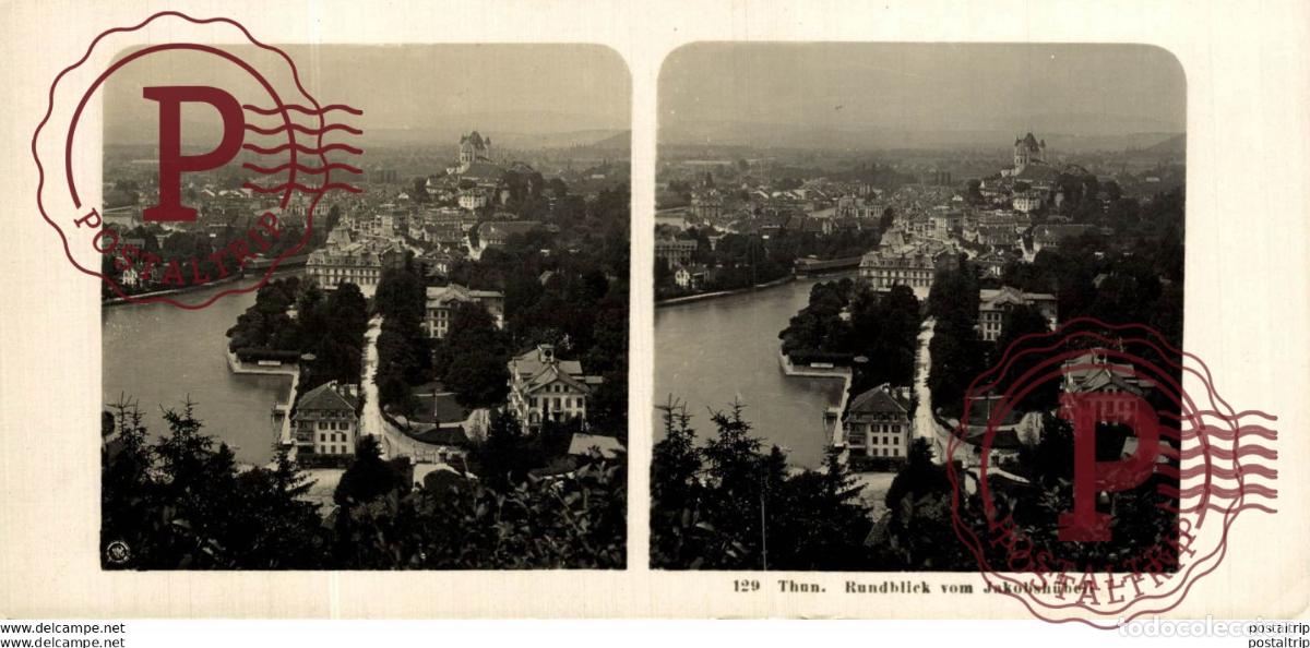 Fotograf&iacute;a antigua: SUIZA SWITZERLAND. THUN. RUNDBLICK VOM JAKOBSHUBELI -ESTEREOSCOPICA - ST&Eacute;R&Eacute;OSCOPIQUE - STEREOSCOPIC
