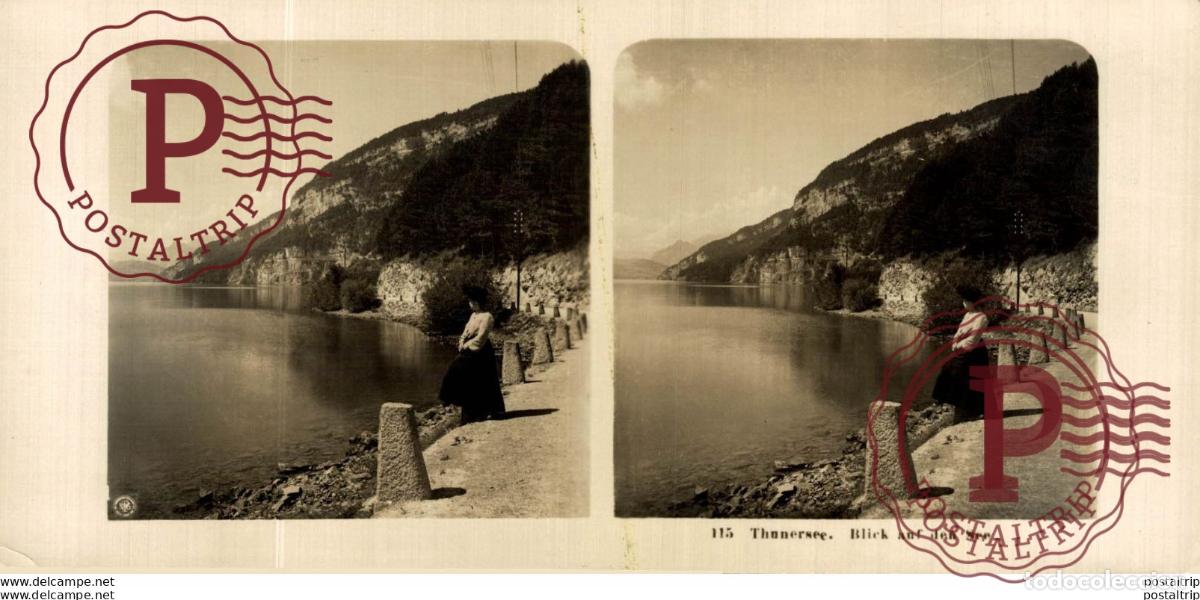 Fotograf&iacute;a antigua: SUIZA SWITZERLAND. THUNERSEE. BLICK AUF DEN SEE -ESTEREOSCOPICA - ST&Eacute;R&Eacute;OSCOPIQUE - STEREOSCOPIC