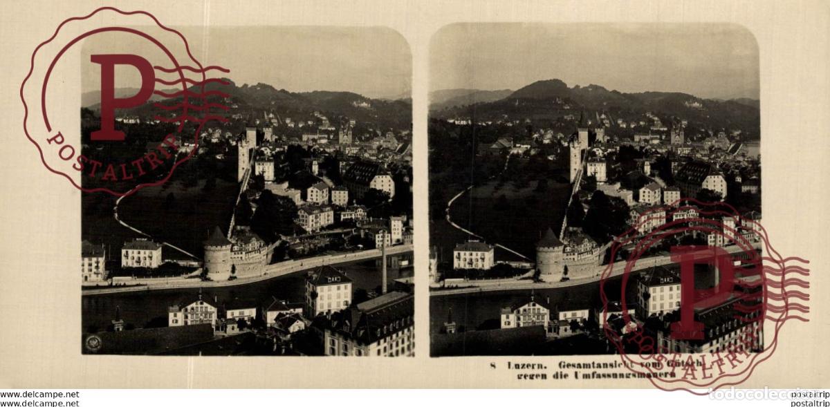 Fotograf&iacute;a antigua: SUIZA SWITZERLAND. LUZERN. GESAMTANSICHT VOM GUTSCH GEGEN DIE... -ESTEREOSCOPICA - ST&Eacute;R&Eacute;OSCOPIQUE -