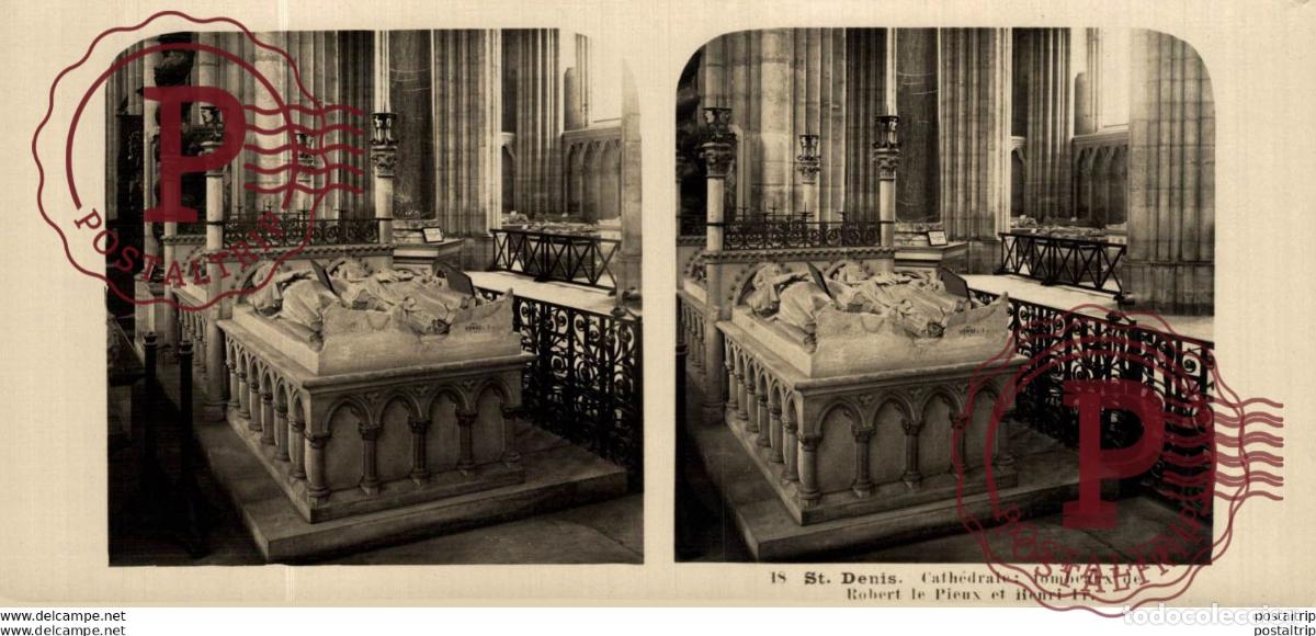 Fotograf&iacute;a antigua: 18 St. Denis, Cath&eacute;drale, tombeaux de Robert le Pieux et Henri I. ESTEREOSCOPICA. ST&Eacute;R&Eacute;OSCOPIQUE. ST