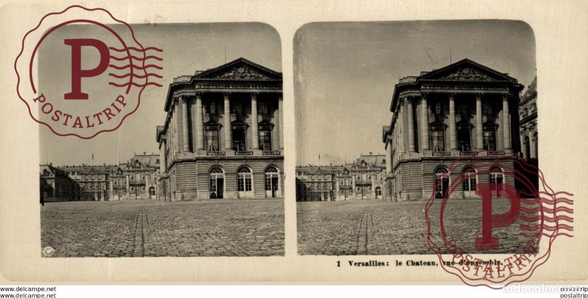 Alte Fotografie: 1 Versailles, le chateau, vue densemble. ESTEREOSCOPICA. ST&Eacute;R&Eacute;OSCOPIQUE. STEREOSCOPIC